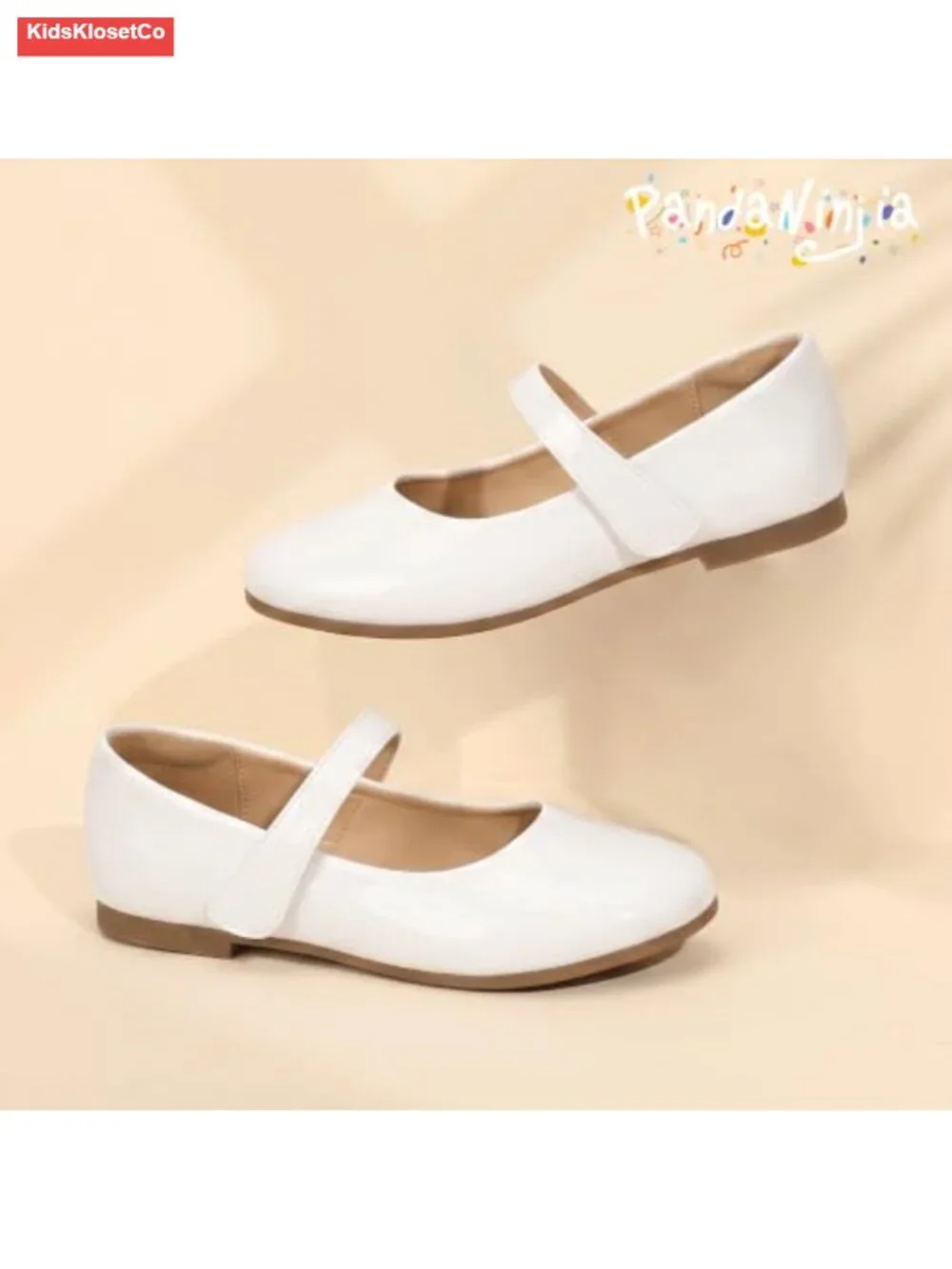 Girls Mary Jane Ballet Flats with Hook and Loop Closure, Non-Slip Sole